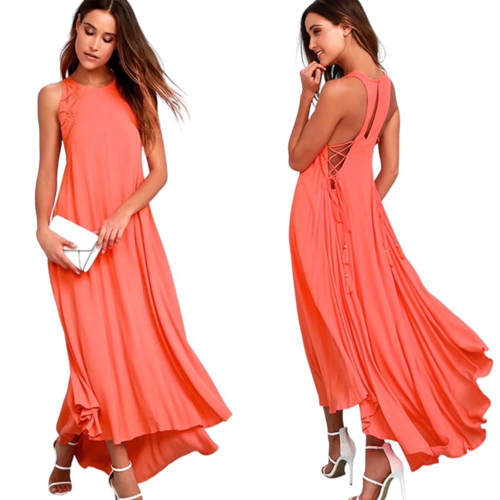 ASTR THE LABEL-CORAL LACE-UP MIDI DRESS Size Small